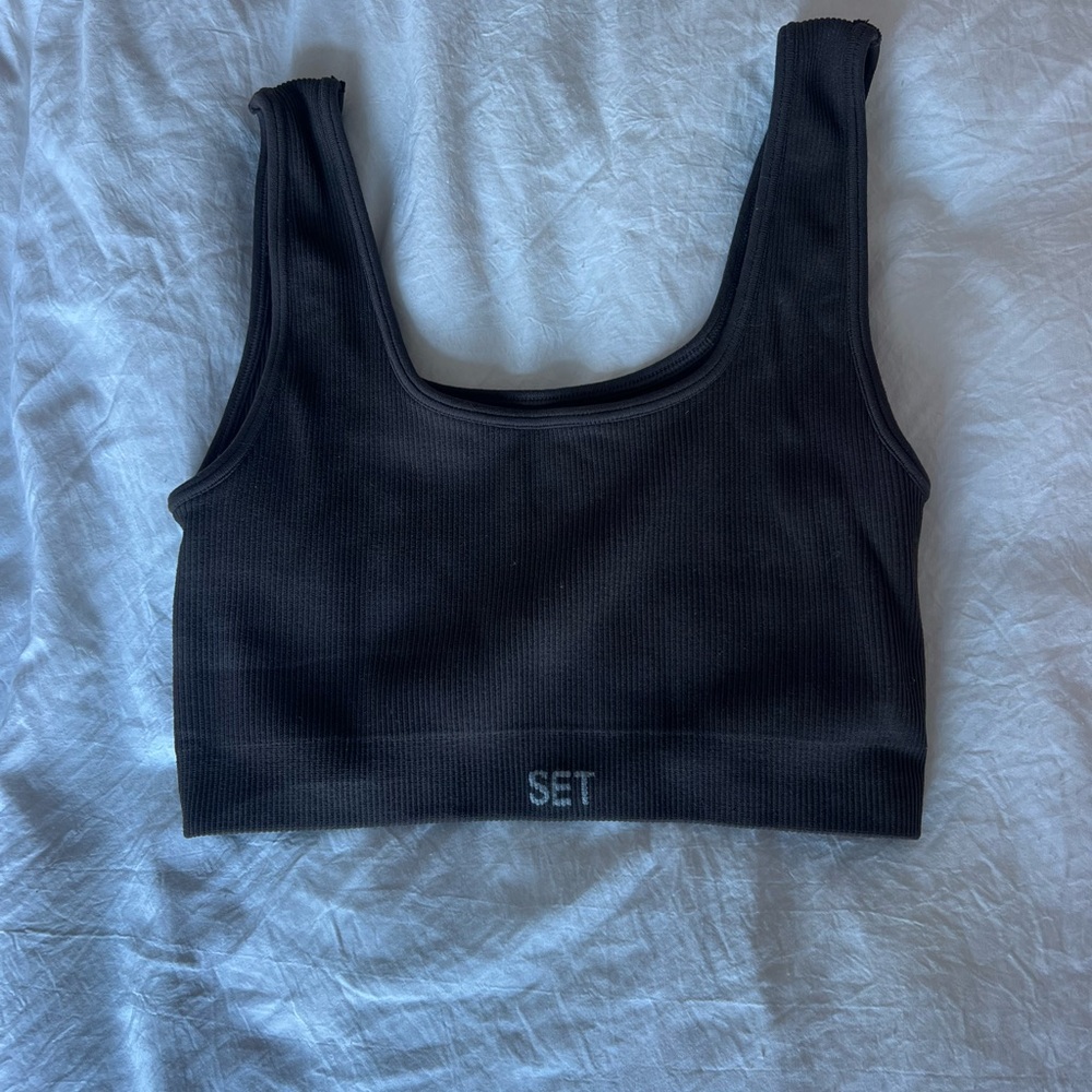 SET Active Brown Ribbed Scoop-Neck Bralette